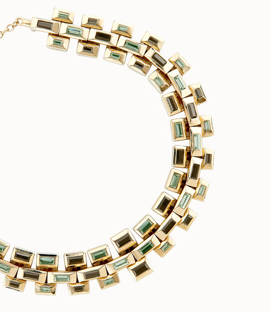 Collar ba&ntilde;ado en oro 18k y cristales multicolor facetados, Dorado, large